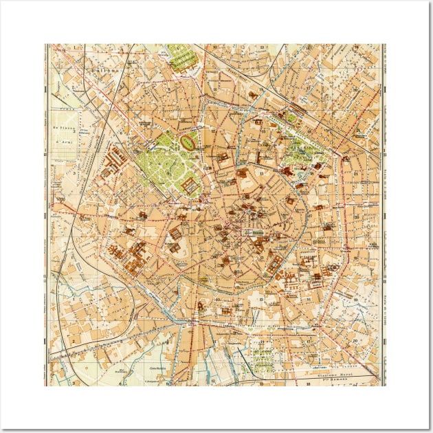 Vintage Map of Milan Italy (1914) Wall Art by Bravuramedia